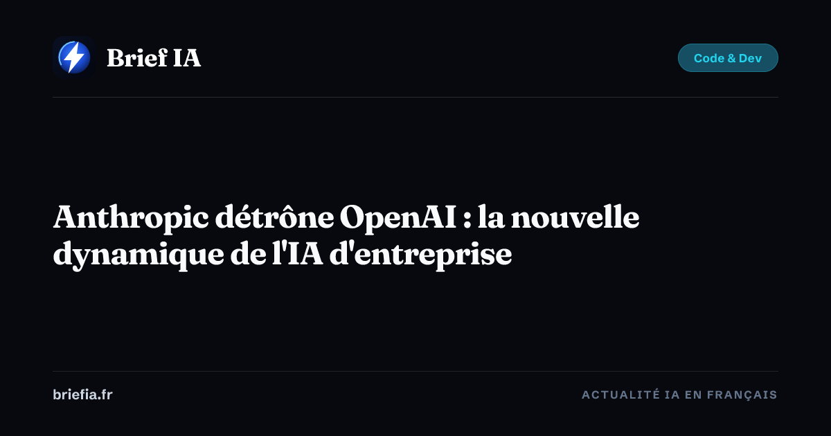 Brief IA : Anthropic détrône OpenAI : la nouvelle dynamique de l'IA d'entreprise