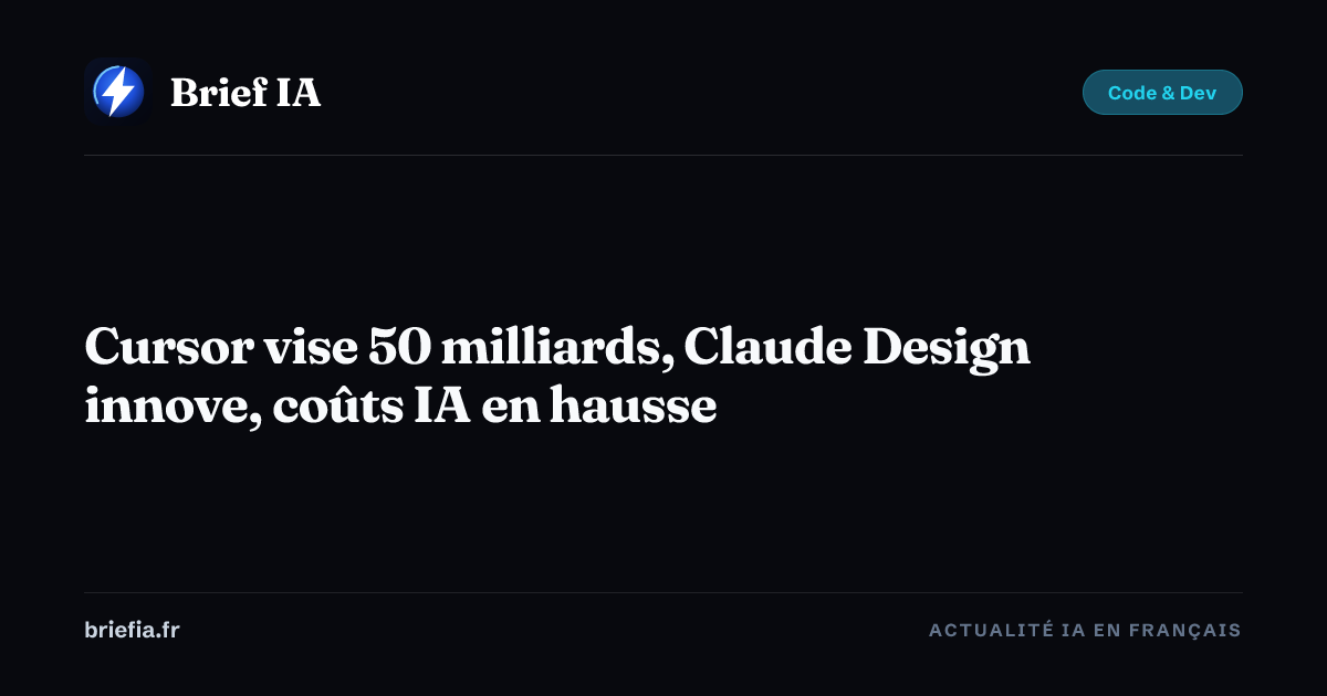 Brief IA : Cursor vise 50 milliards, Claude Design innove, coûts IA en hausse