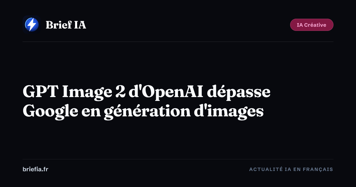 Brief IA : GPT Image 2 d'OpenAI dépasse Google en génération d'images