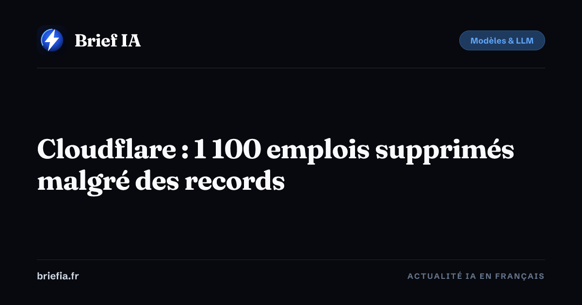 Brief IA : Cloudflare : 1 100 emplois supprimés malgré des records