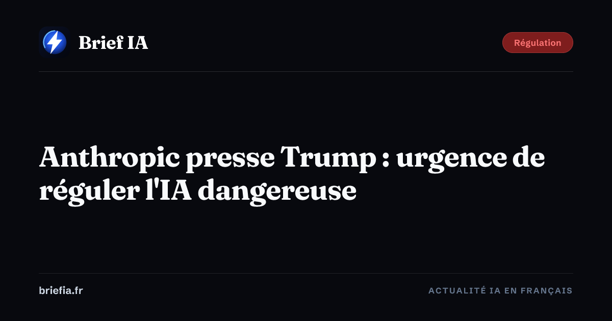 Brief IA : Anthropic presse Trump : urgence de réguler l'IA dangereuse