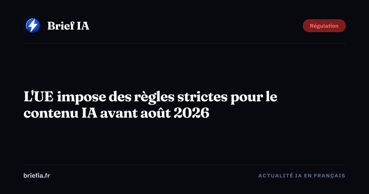Brief IA : L'UE impose des règles strictes pour le contenu IA avant août 2026