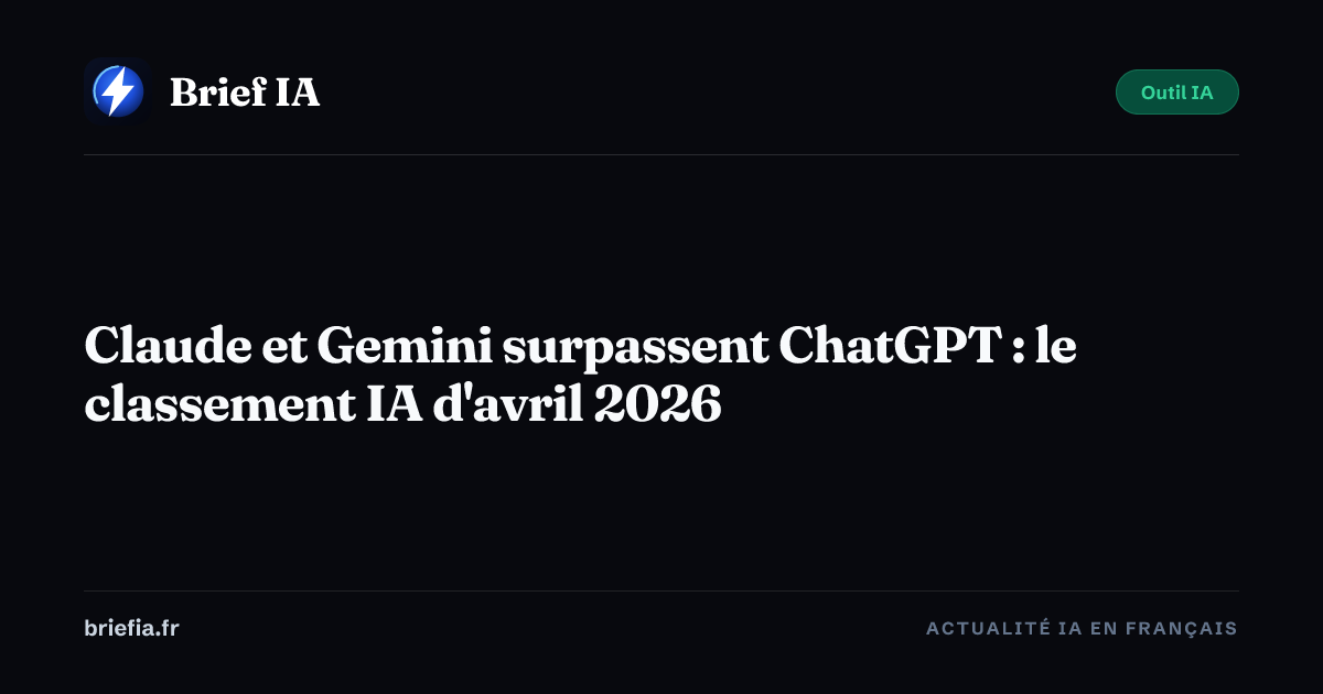 Brief IA : Claude et Gemini surpassent ChatGPT : le classement IA d'avril 2026