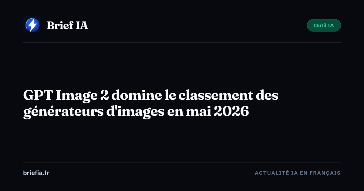 Brief IA : GPT Image 2 domine le classement des générateurs d'images en mai 2026