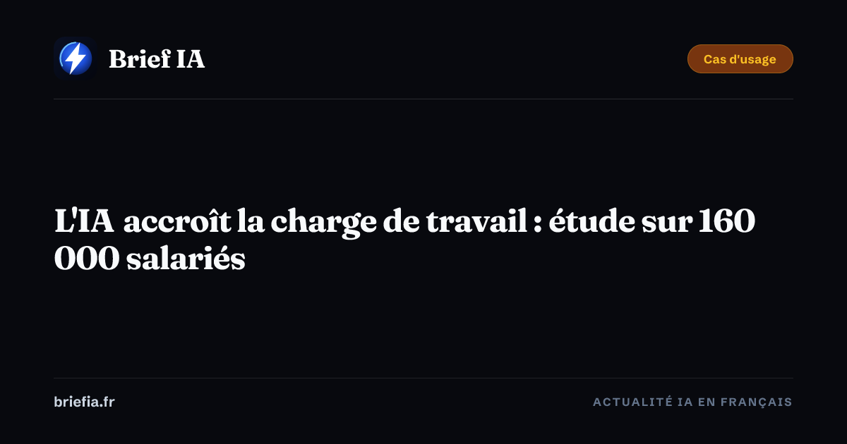 Brief IA : L'IA accroît la charge de travail : étude sur 160 000 salariés